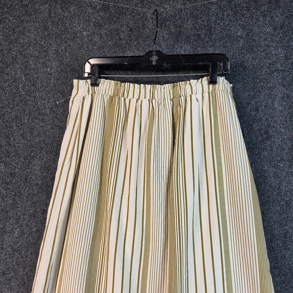 Coastal Linen Midi Skirt Striped Button Front Slit Summer Beachy Lightweight Lg - Picture 12 of 16